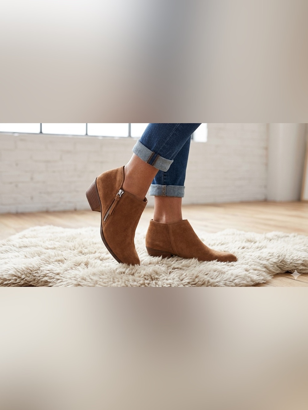 Esprit Tan Suede Ankle Booties with Side Zip